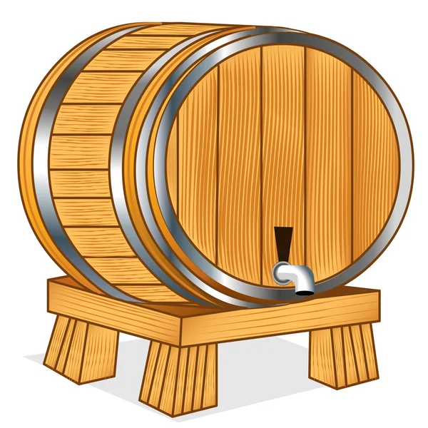 The Barrel with wine or beer on tray — Stock Vector