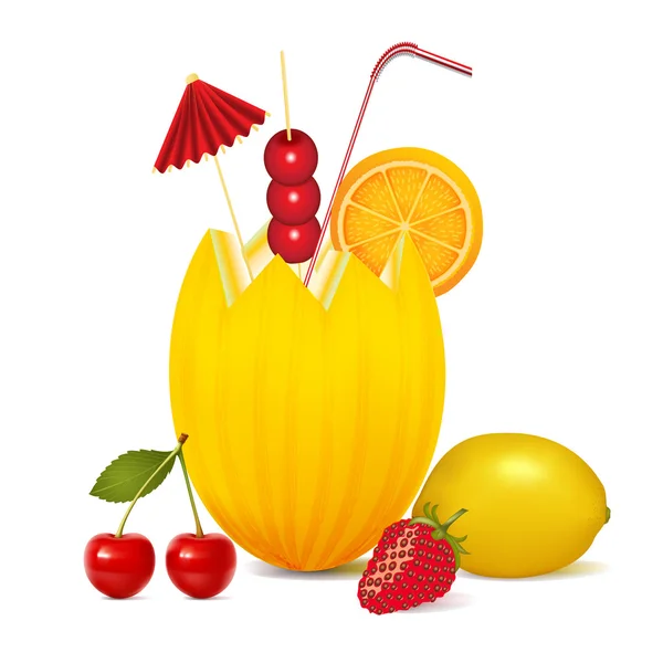 Cocktail melão cereja laranja limão e morangos — Vetor de Stock