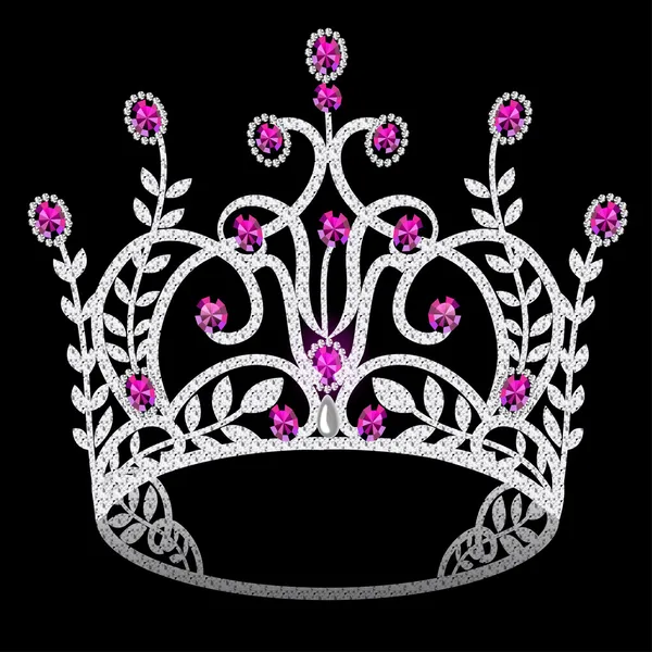 Corona diadema boda femenina con rubí sobre fondo negro — Vector de stock