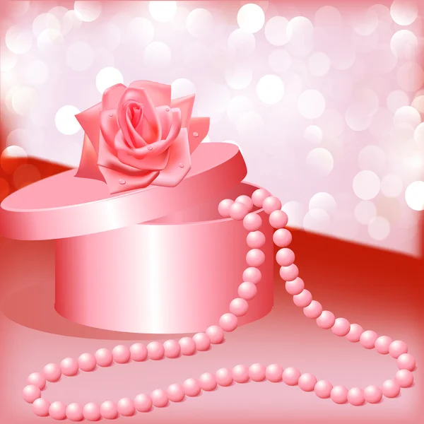 Rose et boîte avec collier de perles — Image vectorielle
