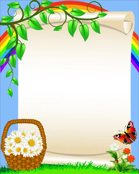 Фон с цветочной бабочкой и радугой — стоковый вектор
