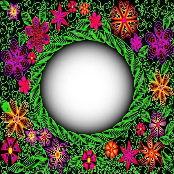 Marco de fondo verde con patrón floral — Vector de stock