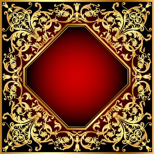 Gold(en) 패턴 빨간 배경 프레임 — 스톡 벡터