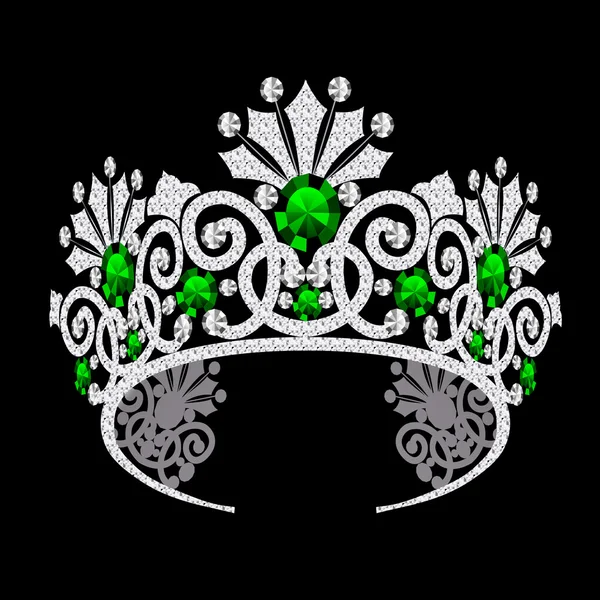 Diadem corona casamento feminino com esmeralda —  Vetores de Stock