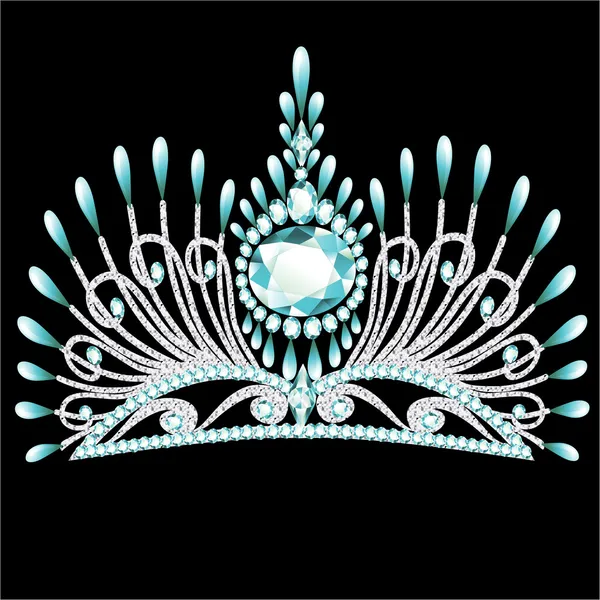 Diadem corona matrimonio femminile con pietra blu — Vettoriale Stock