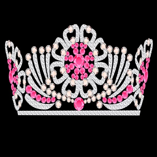 Corona diadema matrimonio femminile con pietra rosa — Vettoriale Stock