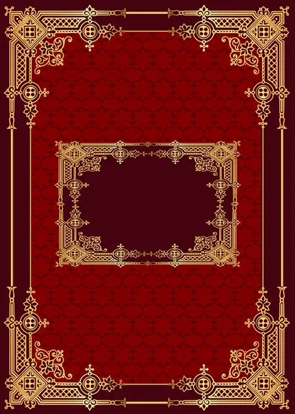 Красный фон с рамкой с золотым (en) узором — стоковый вектор