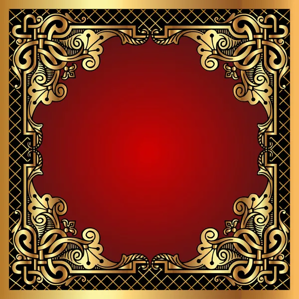 Marco de fondo rojo con patrón de oro (es) y red — Archivo Imágenes Vectoriales