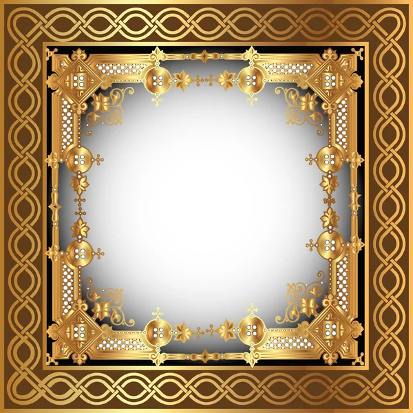 Bakgrund med vit ram med gold(en) mönster — Stock vektor