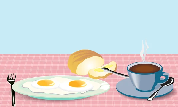 Morgonen måltid stekt ägg kaffe och bröd med mask — Stock vektor