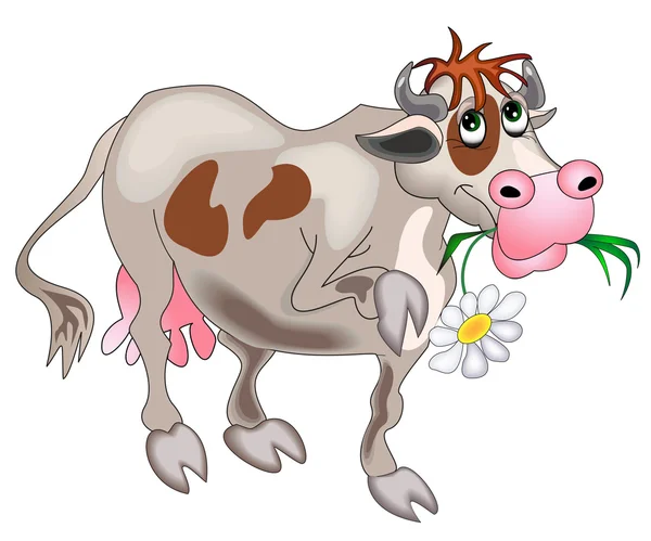 Cow with flower is insulated on white — Stock Vector