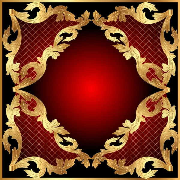 Marco de fondo rojo con patrón de oro (es) y red — Archivo Imágenes Vectoriales