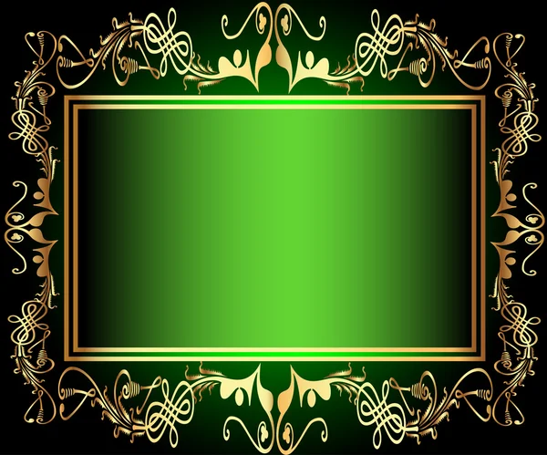 Quadro de fundo verde com padrão de ouro vegetal (pt) — Vetor de Stock