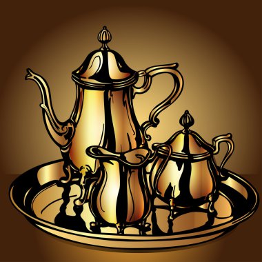 Set festive with teapot and dairyman from gold clipart