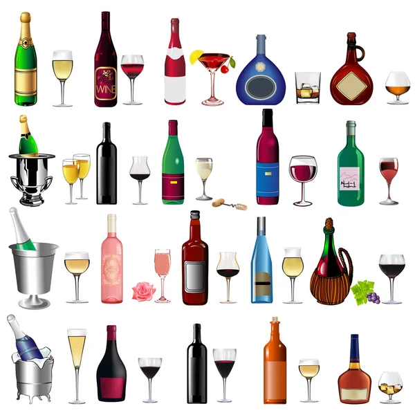 Definir vinho garrafa e cálice em branco — Vetor de Stock
