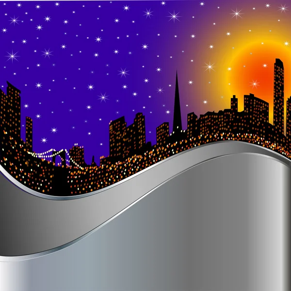 Background with night city illuminated by lights — Stock Vector