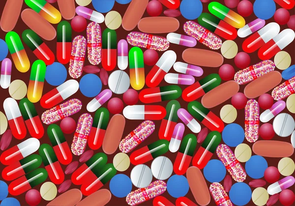 Contexte avec comprimé pilule et médicament capsule — Image vectorielle