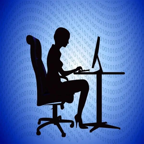Bilgisayarda siluet kadın Sekreter yazdırır — Stok Vektör