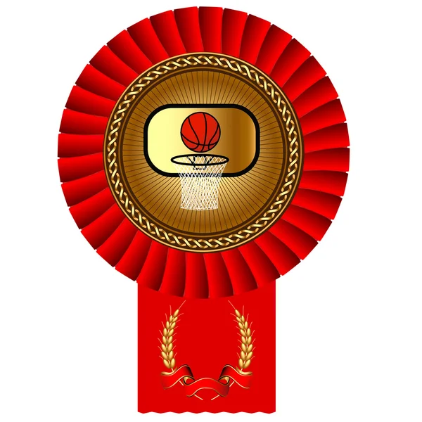 Basketball ball gold medal red tape — Stock Vector