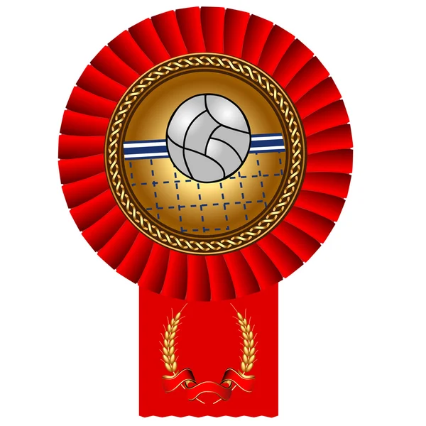 Voleibol bola medalha de ouro vermelho fita — Vetor de Stock