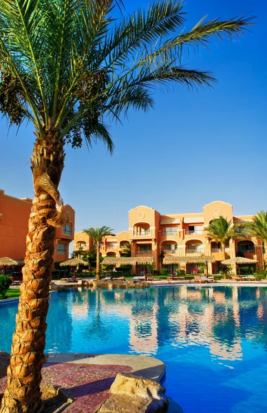 Afrikanska resort, swimmingpool. — Stockfoto