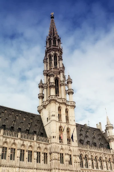 Town hall tower in Brussels against the sky