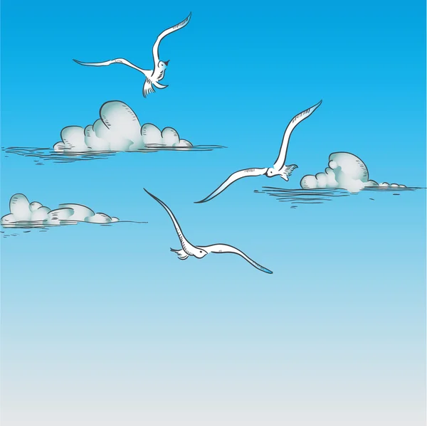 Gulls and clouds — Stock Vector