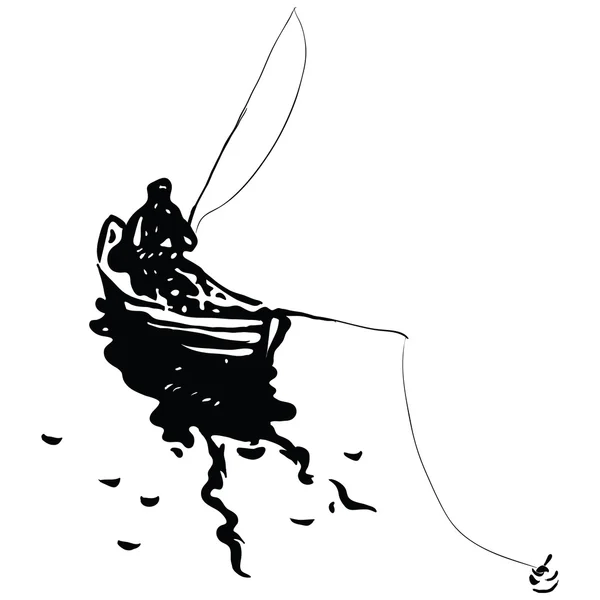 Pescador en un barco — Vector de stock