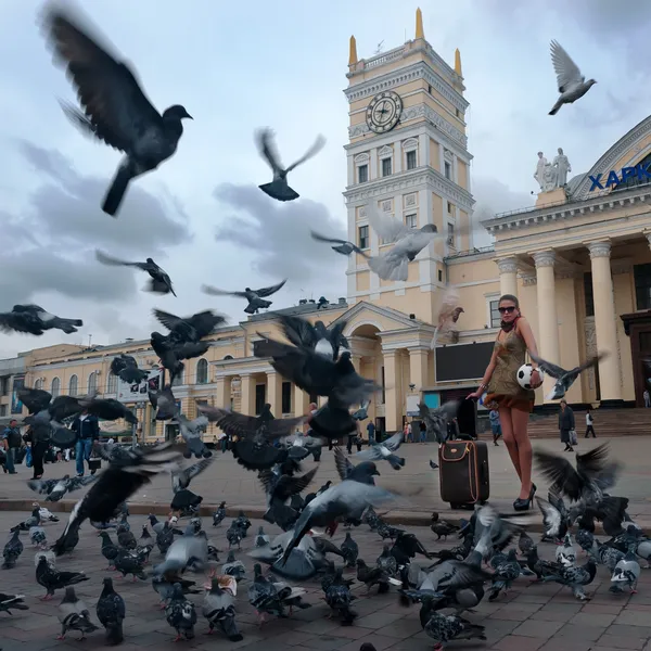 stock image Girl and Doves