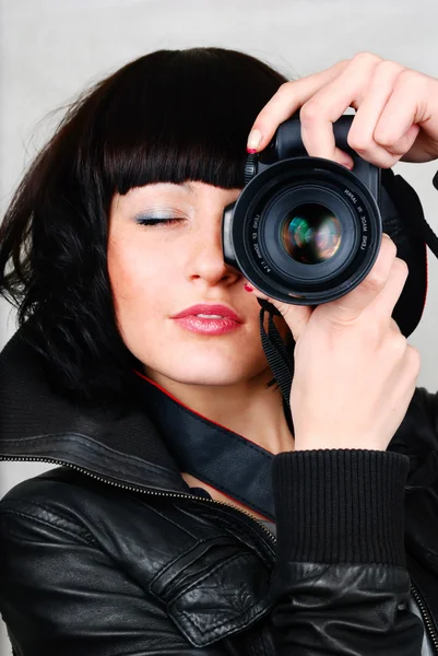 Nő a photocamera — Stock Fotó