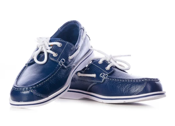 Zapatos de cubierta de cuero azul — Foto de Stock