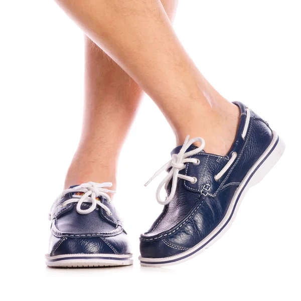 Niebieski skórzane buty pokładu — Zdjęcie stockowe