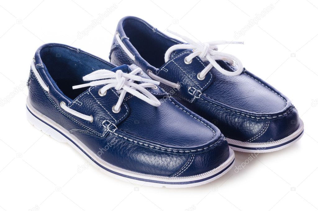 Blue leather deck shoes