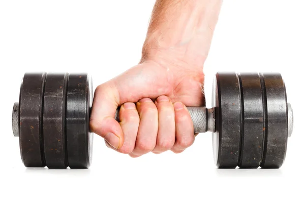 Male hand with metal barbell — Stock Photo, Image