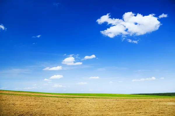 Πεδίο χώμα και μπλε ουρανό ορίζοντα — Φωτογραφία Αρχείου