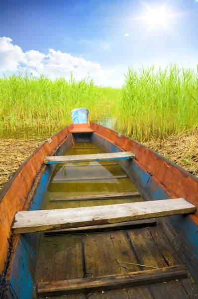 Dřevěná loď v cukrové třtiny — Stock fotografie