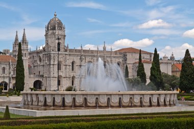 Fountain in front of Jeronimos monastery, Belem. Lisbon clipart