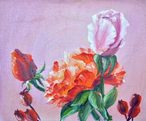Róże, obraz olejny na płótnie — Zdjęcie stockowe