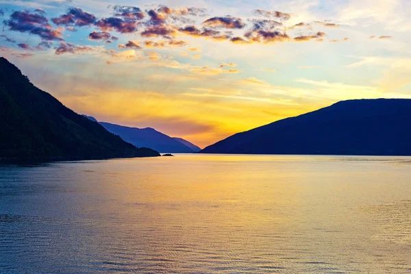 Sunset over fjord — Stock Photo, Image