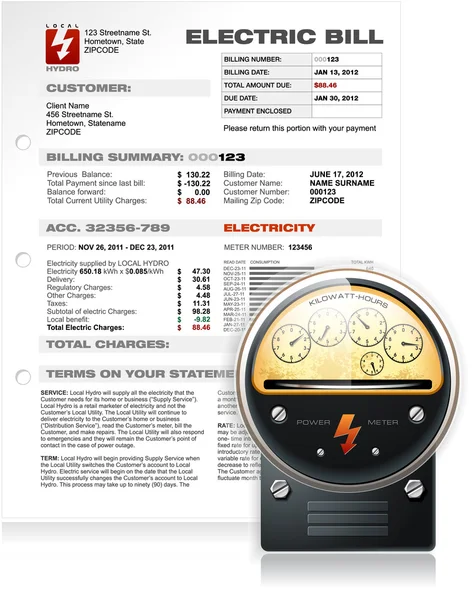用电动计数器向量的电费账单 — 图库矢量图片