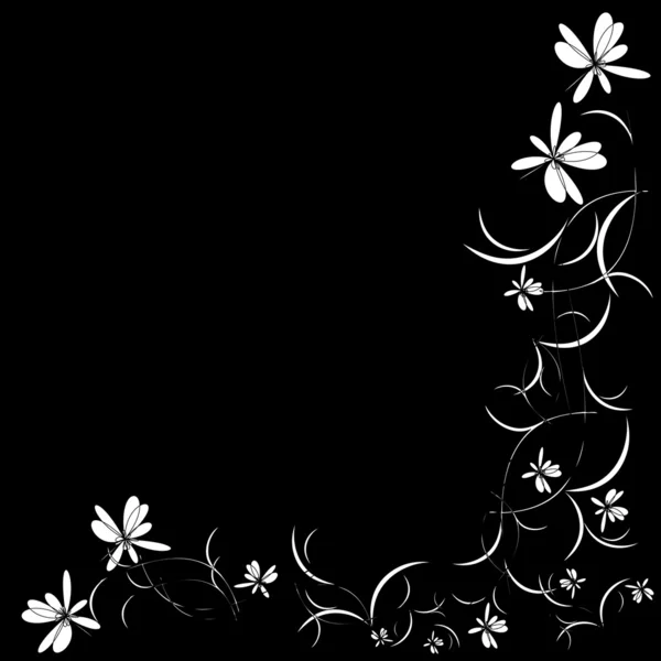 Fundo preto e branco com padrão floral — Vetor de Stock