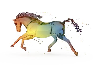 Rainbow water running horse over white clipart