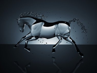 Water running horse over white clipart