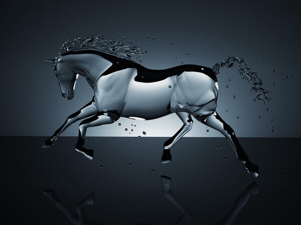 Water running horse over white