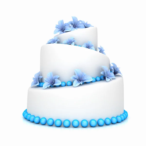 Weddind cake with flowers over white — Stock Photo, Image