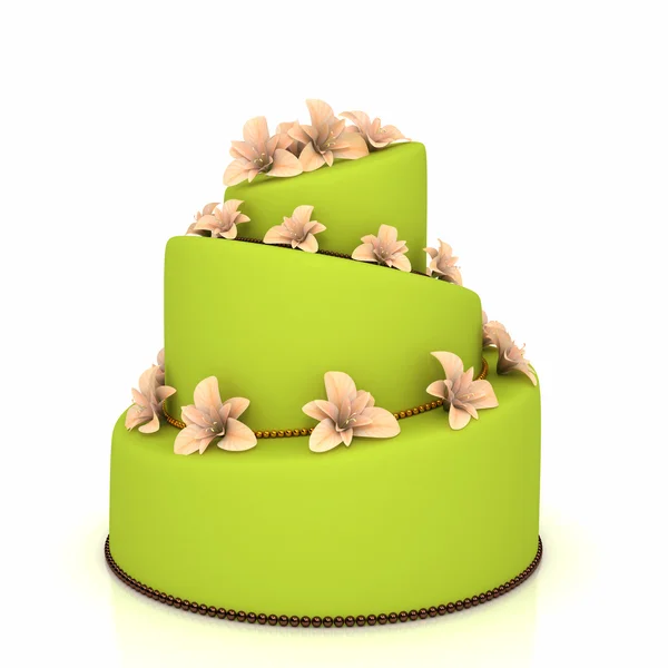 Weddind cake with flowers over white — Stock Photo, Image