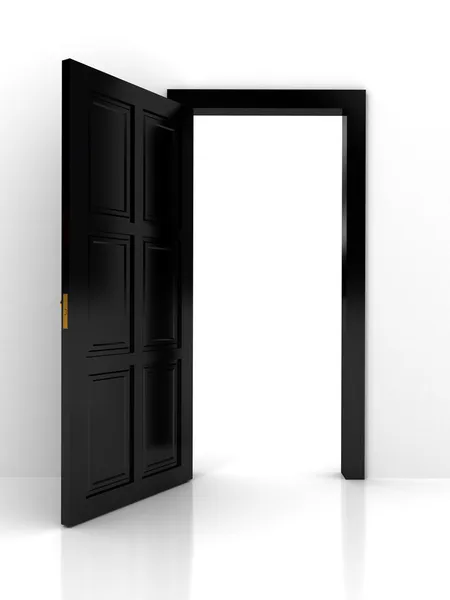 Черная дверь на белом фоне — стоковое фото