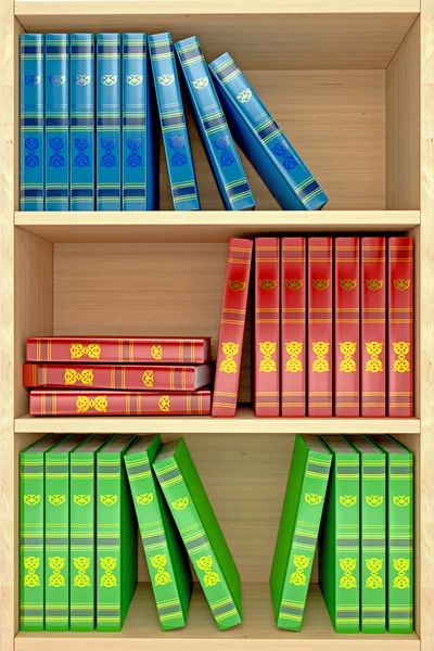 3D-Holzregale Hintergrund mit Büchern — Stockfoto