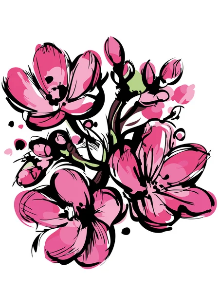 Rosa Skizze der Frühlingsfarben drei Knospen — Stockvektor