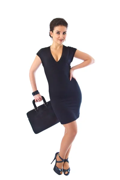 Girl in a dress with a clutch — Stock Photo, Image